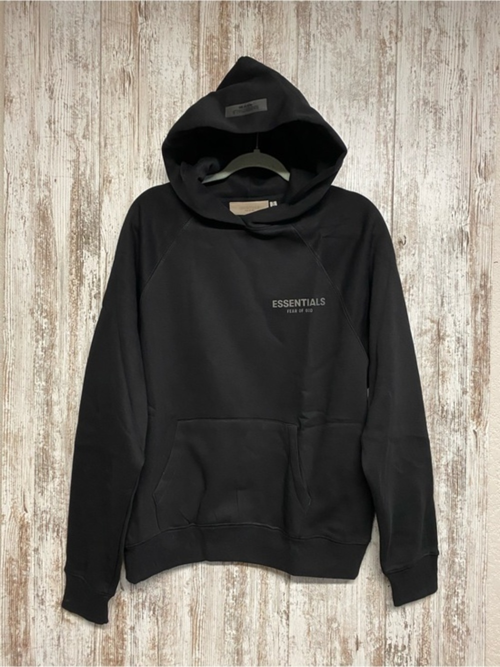 Fear of God Essentials Black Pullover Hoodie - Minimal Logo